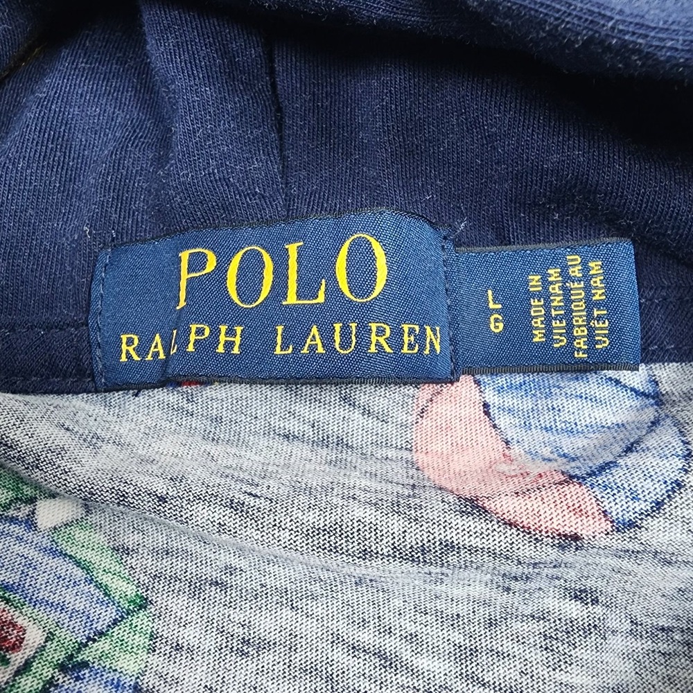 Polo Ralph Lauren Mens L Hooded Shirt Navy Rugby All Over Print Long Sleeve - Picture 4 of 9
